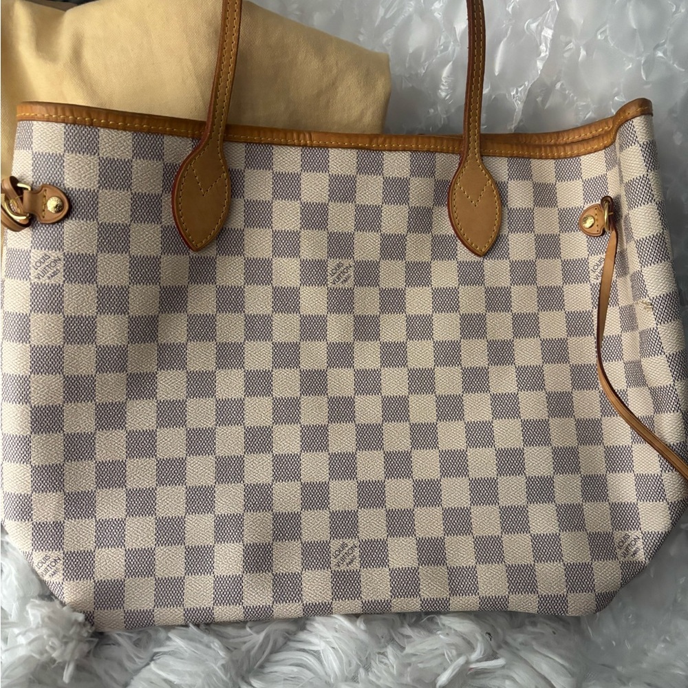 Louis Vuitton Checkered Tote with Tan Leather Neverful  MM